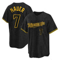Tlead M.Twins #7 Joe Mauer Player Black Snake Skin City Home Game Stitched Jerseys