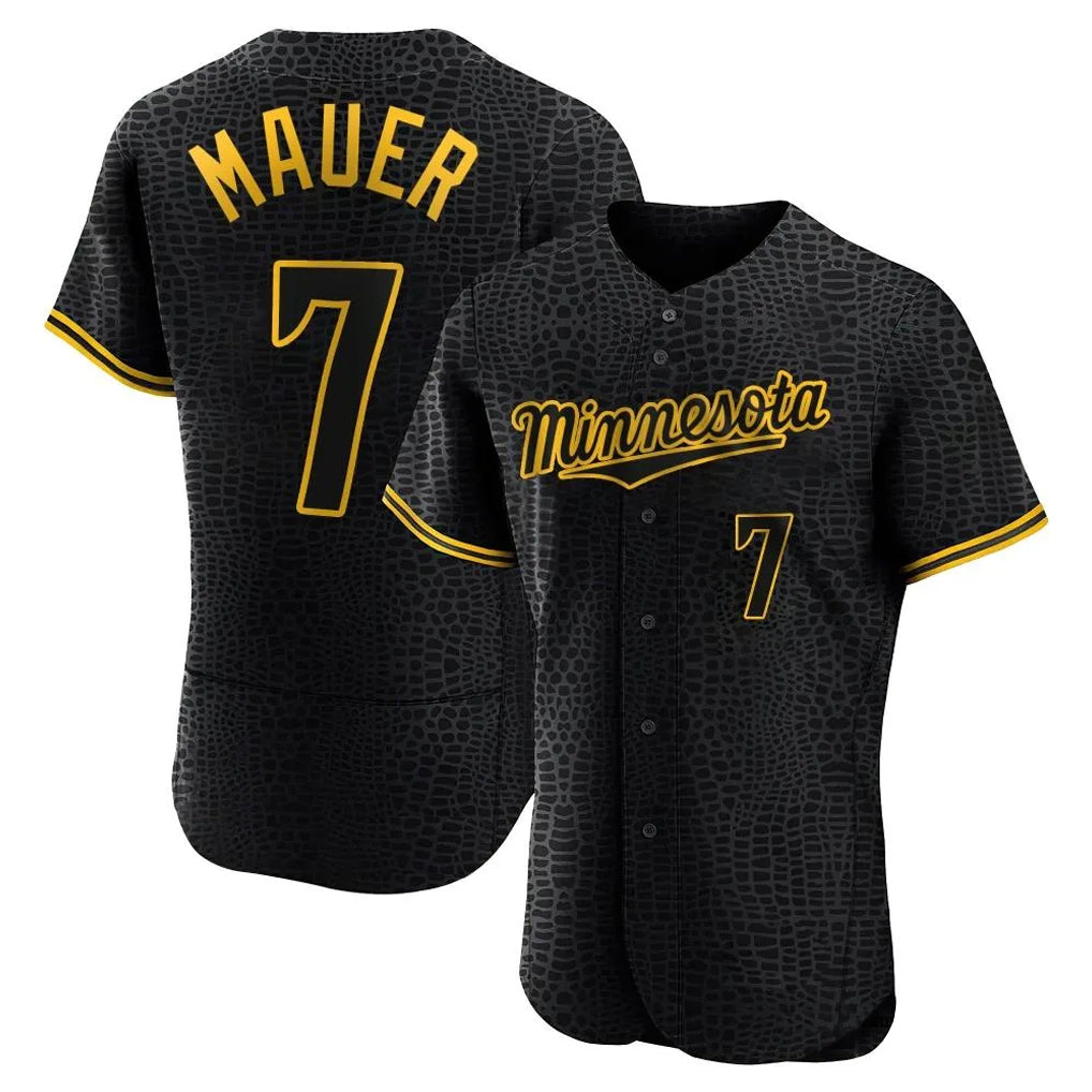 Tlead M.Twins #7 Joe Mauer Player Black Snake Skin City Home Limited Elite Stitched Jerseys