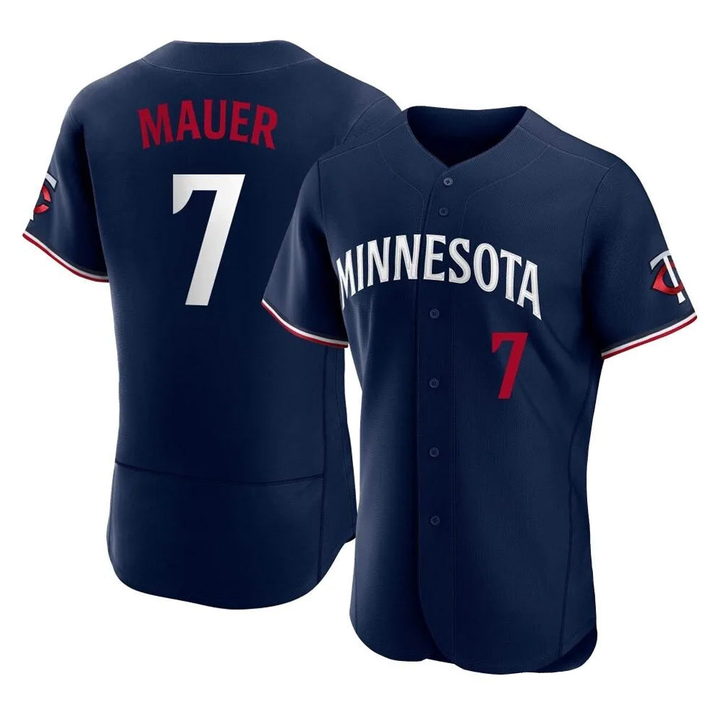 Tlead M.Twins #7 Joe Mauer Player Navy Replica Home Limited Elite Stitched Jerseys
