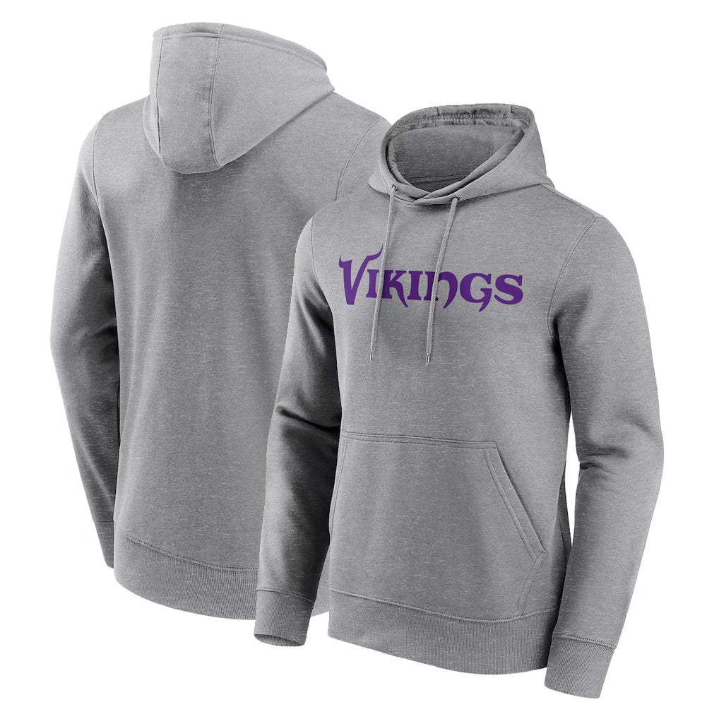 Tlead MN.Vikings Gray LOGO Pullover Hoodies Home Game Blank Player Stitched Jerseys