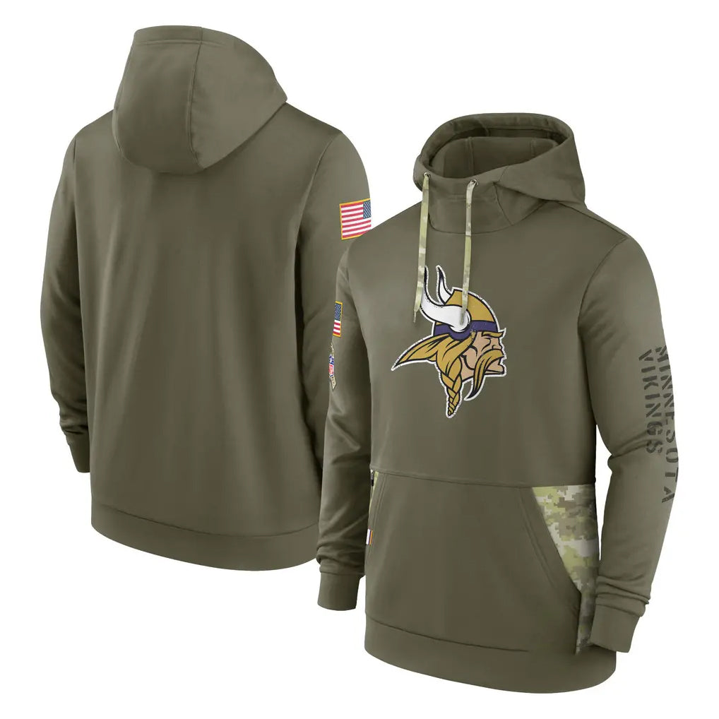 Tlead MN.Vikings Olive Salute to Service Pullover Hoodies Blank Player Stitched Jerseys