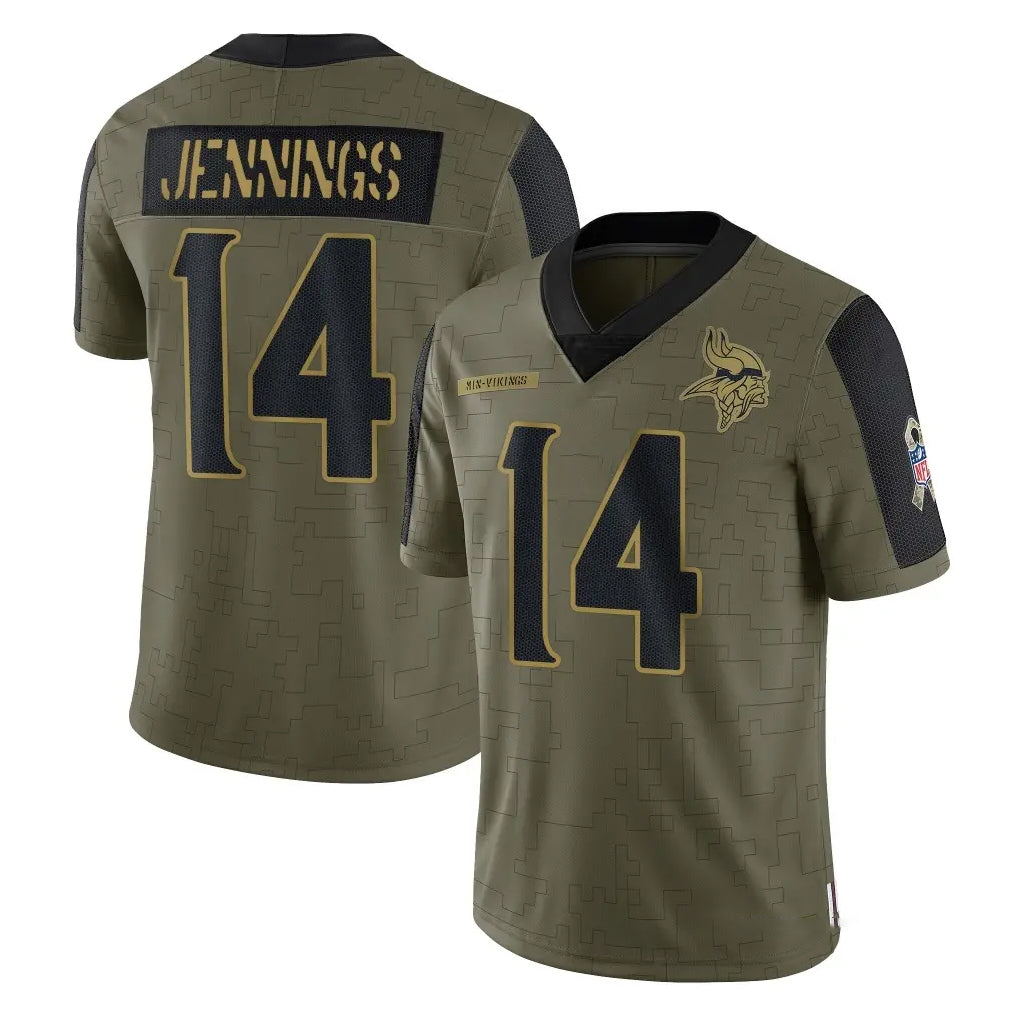 Tlead MN.Vikings #14 Jauan Jennings Player Olive Salute To Service Limited Game Stitched Jerseys