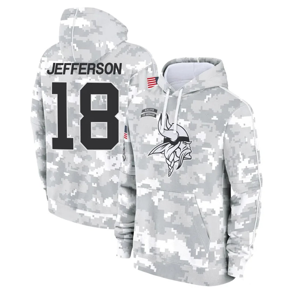 Tlead MN.Vikings #18 Justin Jefferson Player Arctic Camo Salute to Service Pullover Hoodies Limited Game Stitched Jerseys