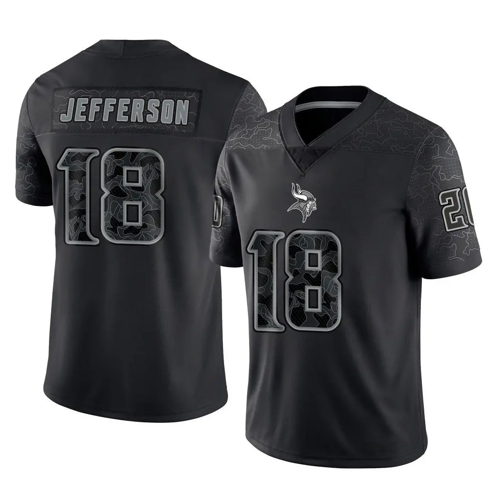 Tlead MN.Vikings #18 Justin Jefferson Player Black Reflective LImited Home Game Stitched Jerseys