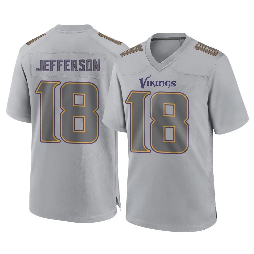 Tlead MN.Vikings #18 Justin Jefferson Player Gray Atmosphere Fashion Home Game Stitched Jerseys