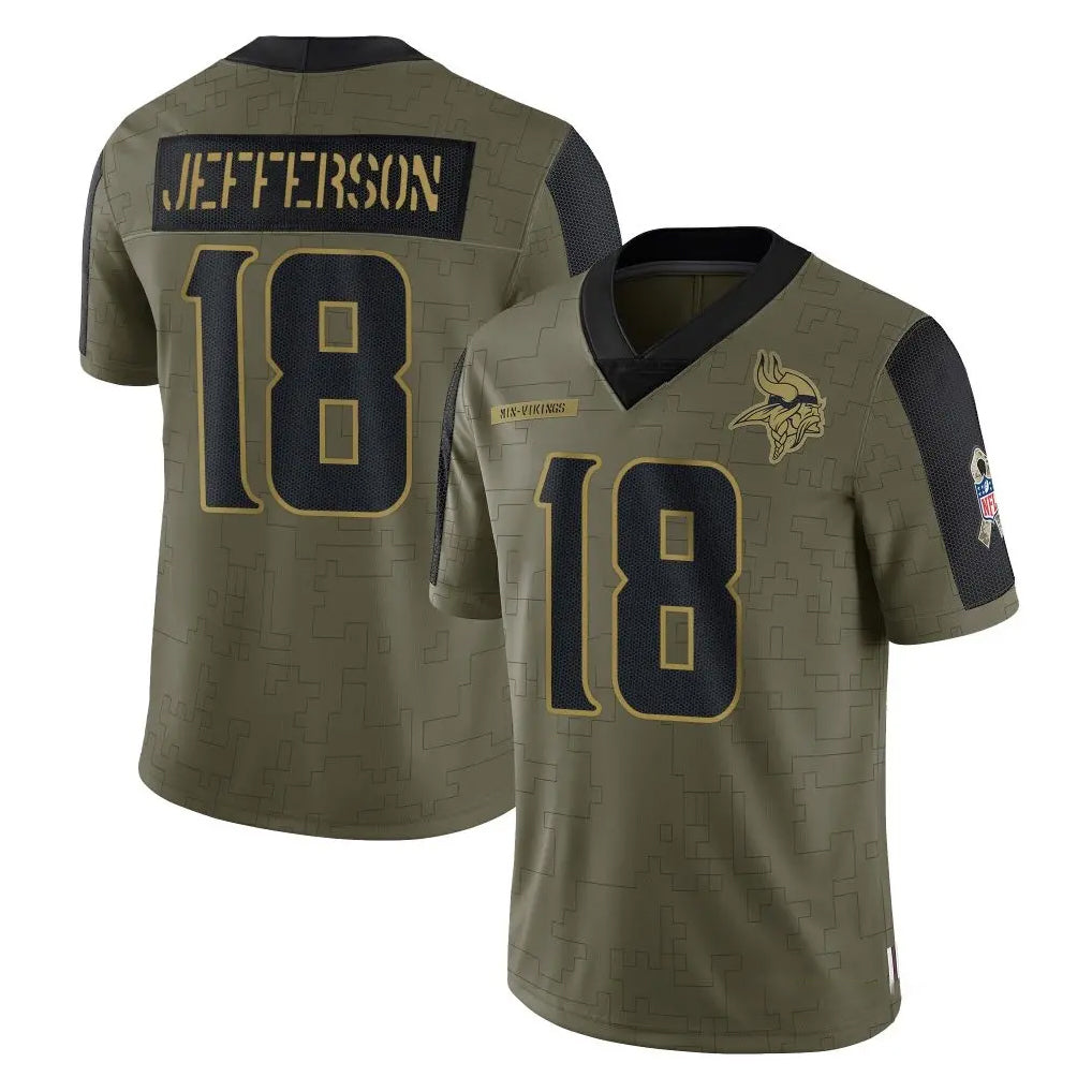 Tlead MN.Vikings #18 Justin Jefferson Player Olive Salute To Service Limited Game Stitched Jerseys
