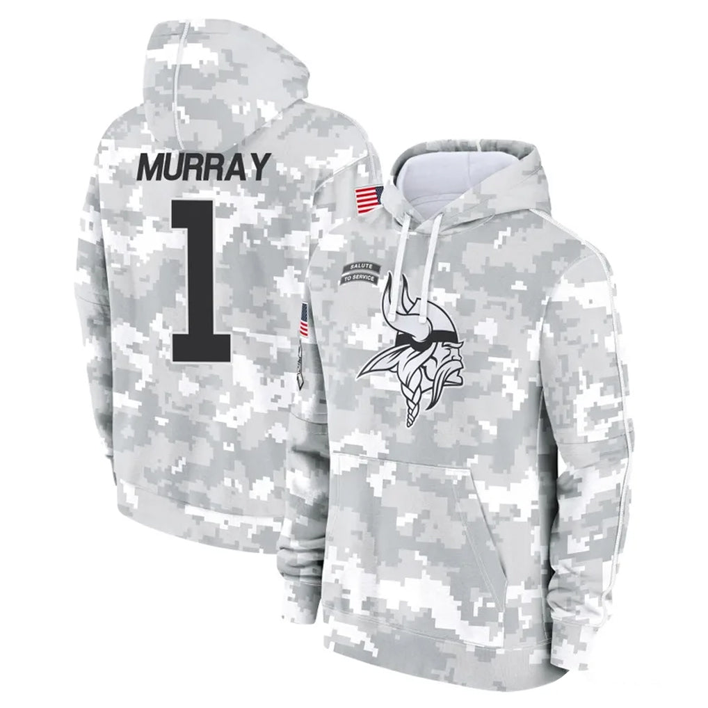 Tlead MN.Vikings #1 Kyler Murray Player Arctic Camo Salute to Service Pullover Hoodies Limited Game Stitched Jerseys