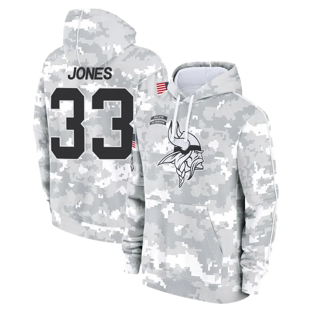 Tlead MN.Vikings #33 Aaron Jones Sr. Player Arctic Camo Salute to Service Pullover Hoodies Limited Game Stitched Jerseys