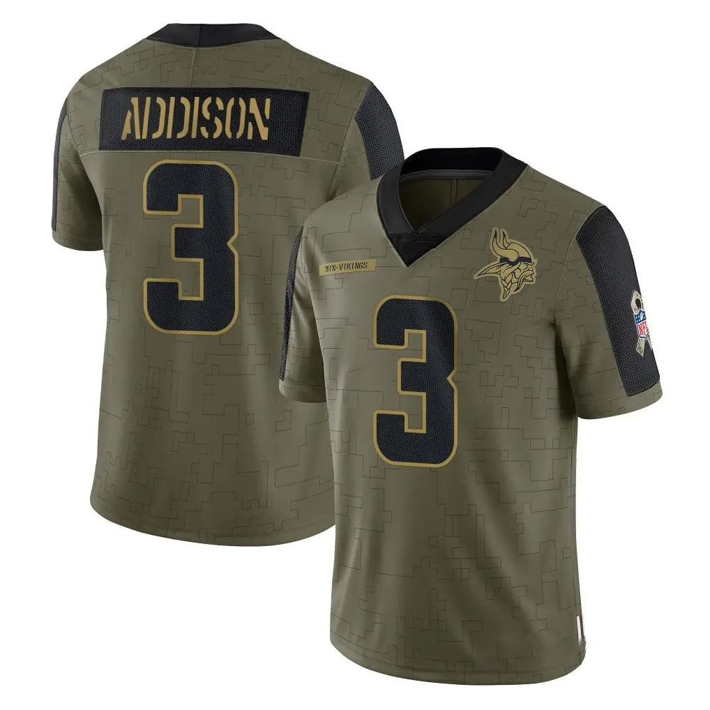 Tlead MN.Vikings #3 Jordan Addison Player Olive Salute To Service Limited Game Stitched Jerseys