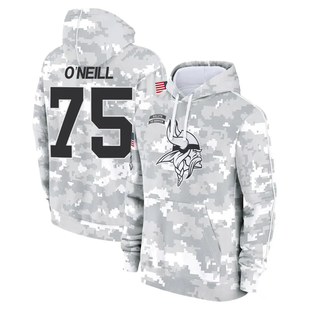 Tlead MN.Vikings #75 Brian O'Neill Player Arctic Camo Salute to Service Pullover Hoodies Limited Game Stitched Jerseys