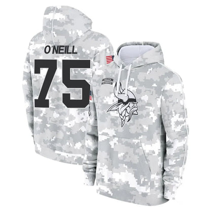 Tlead MN.Vikings #75 Brian O'Neill Player Arctic Camo Salute to Service Pullover Hoodies Limited Game Stitched Jerseys