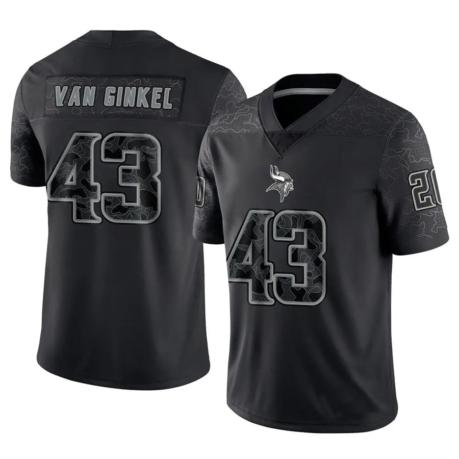 Tlead MN.Vikings #43 Andrew Van Ginkel Player Black REFLECTIVE Limited Stitched Jerseys