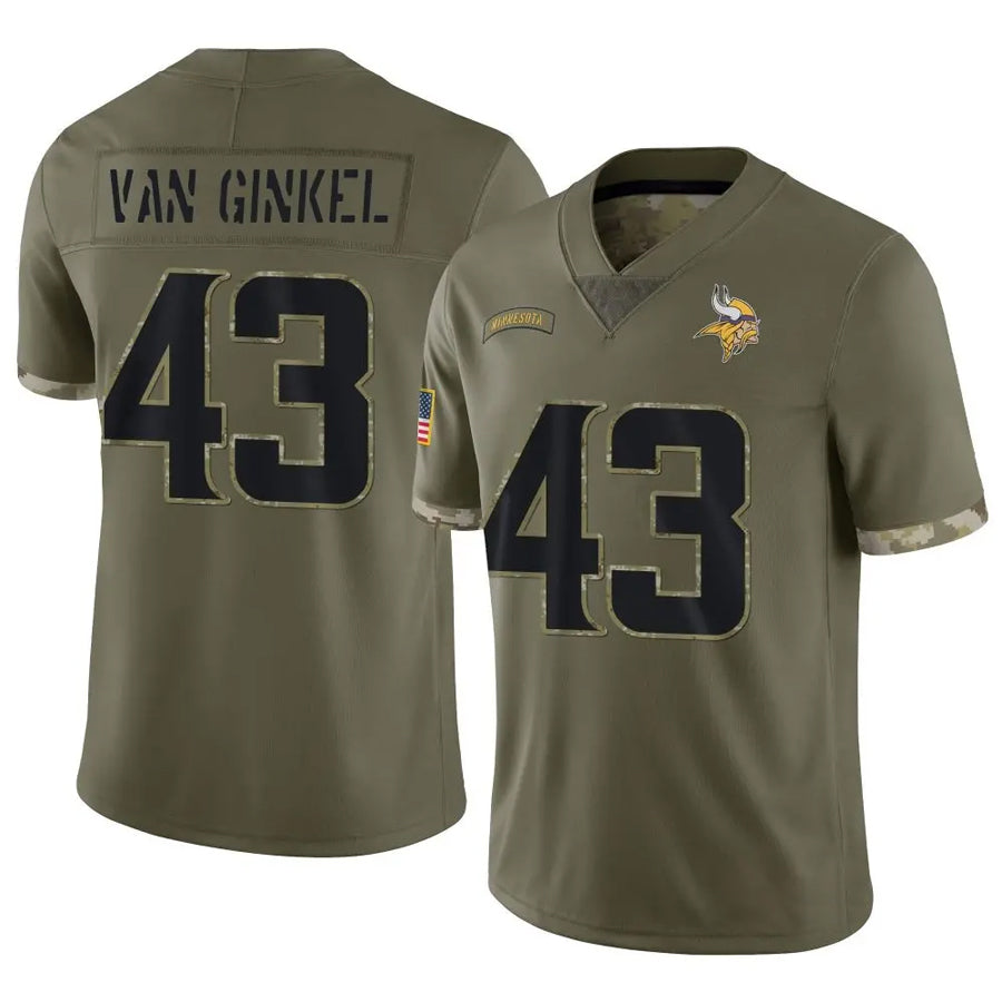 Tlead MN.Vikings #43 Andrew Van Ginkel Player Salute To Service Limited Olive Stitched Jerseys