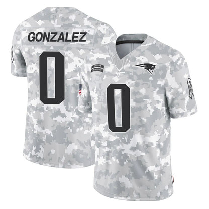 Tlead NE.Patriots #0 Christian Gonzalez Player Arctic Camo Salute To Service Limited Game Stitched Jerseys