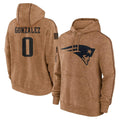 Tlead NE.Patriots #0 Christian Gonzalez Player Brown Salute to Service Pullover Hoodies Limited Game Stitched Jerseys