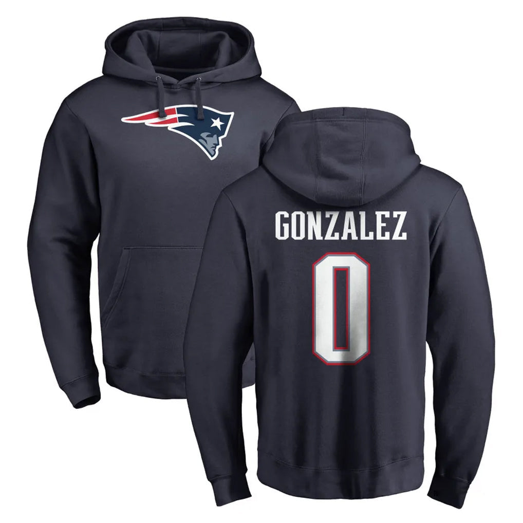 Tlead NE.Patriots #0 Christian Gonzalez Player Navy LOGO Pullover Hoodies Home Game Stitched Jerseys