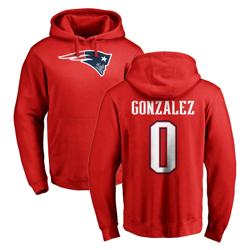 Tlead NE.Patriots #0 Christian Gonzalez Player Red LOGO Pullover Hoodies Home Game Stitched Jerseys