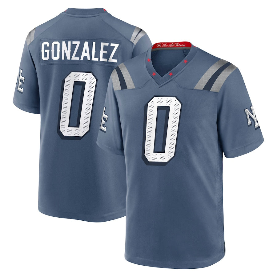 Tlead NE.Patriots #0 Christian Gonzalez Player Storm Blue Rivalries Collection Game Stitched Jerseys