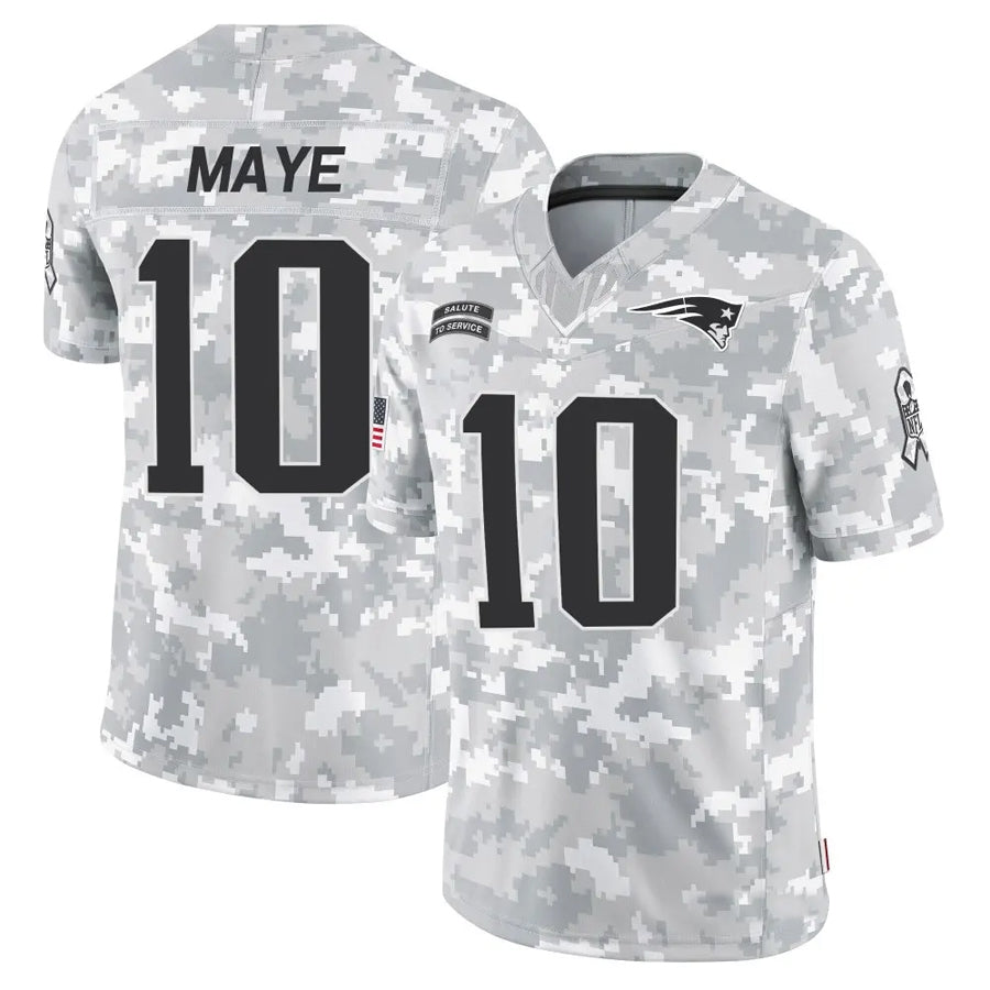 Tlead NE.Patriots #10 Drake Maye Player Arctic Camo Salute to Service Limited Stitched Jerseys