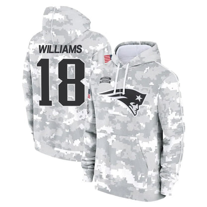 Tlead NE.Patriots #18 Kyle Williams Player Arctic Camo Salute to Service Pullover Hoodies Limited Game Stitched Jerseys