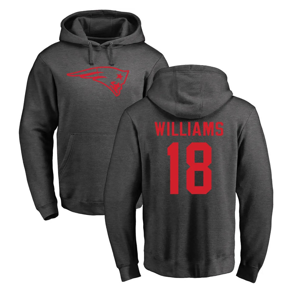 Tlead NE.Patriots #18 Kyle Williams Player Gray Pullover Hoodies Home Game Stitched Jerseys