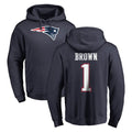 Tlead NE.Patriots #1 A.J. Brown Player Navy LOGO Pullover Hoodies Home Game Stitched Jerseys