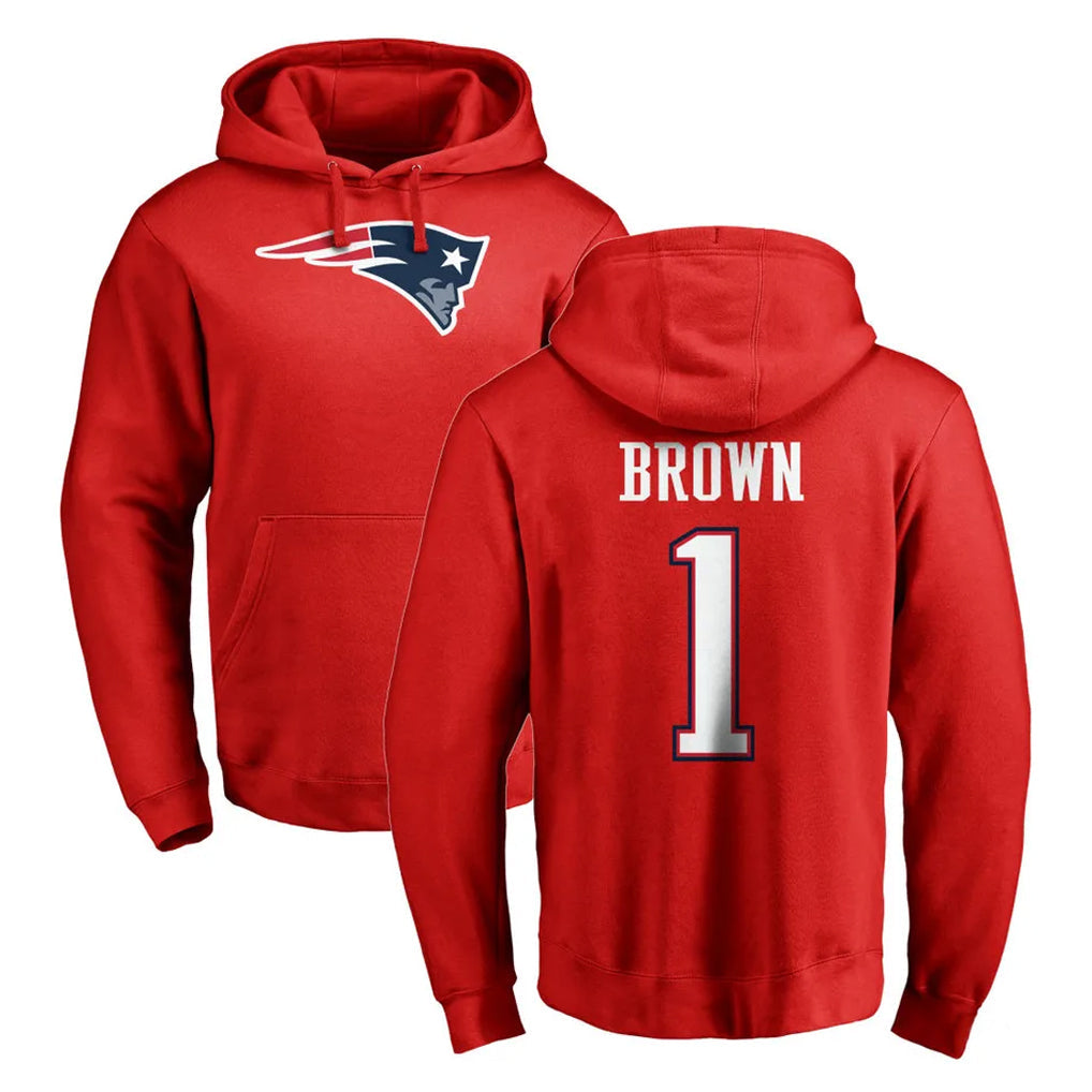 Tlead NE.Patriots #1 A.J. Brown Player Red LOGO Pullover Hoodies Home Game Stitched Jerseys