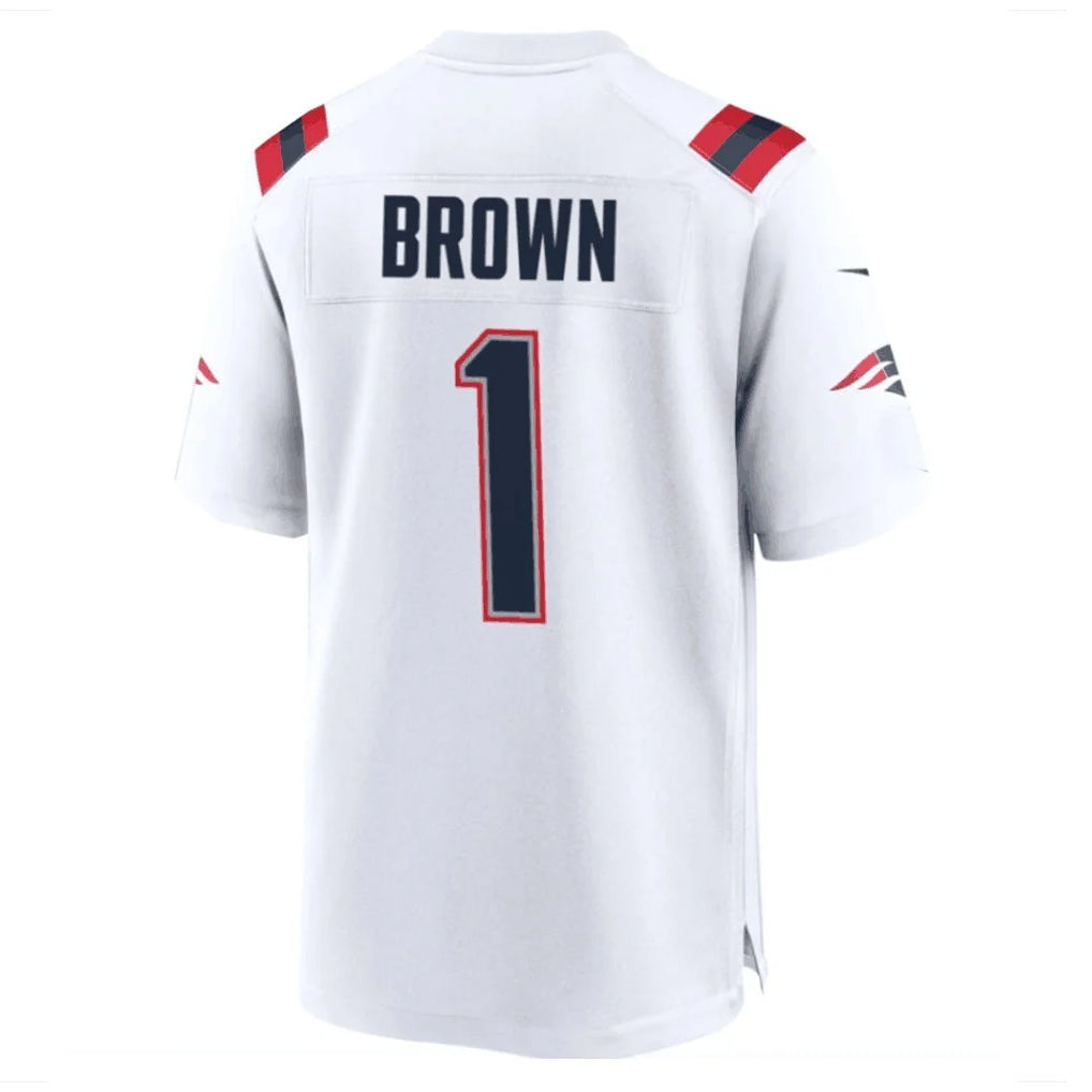Tlead NE.Patriots #1 A.J. Brown Player White Home Game Stitched Jerseys