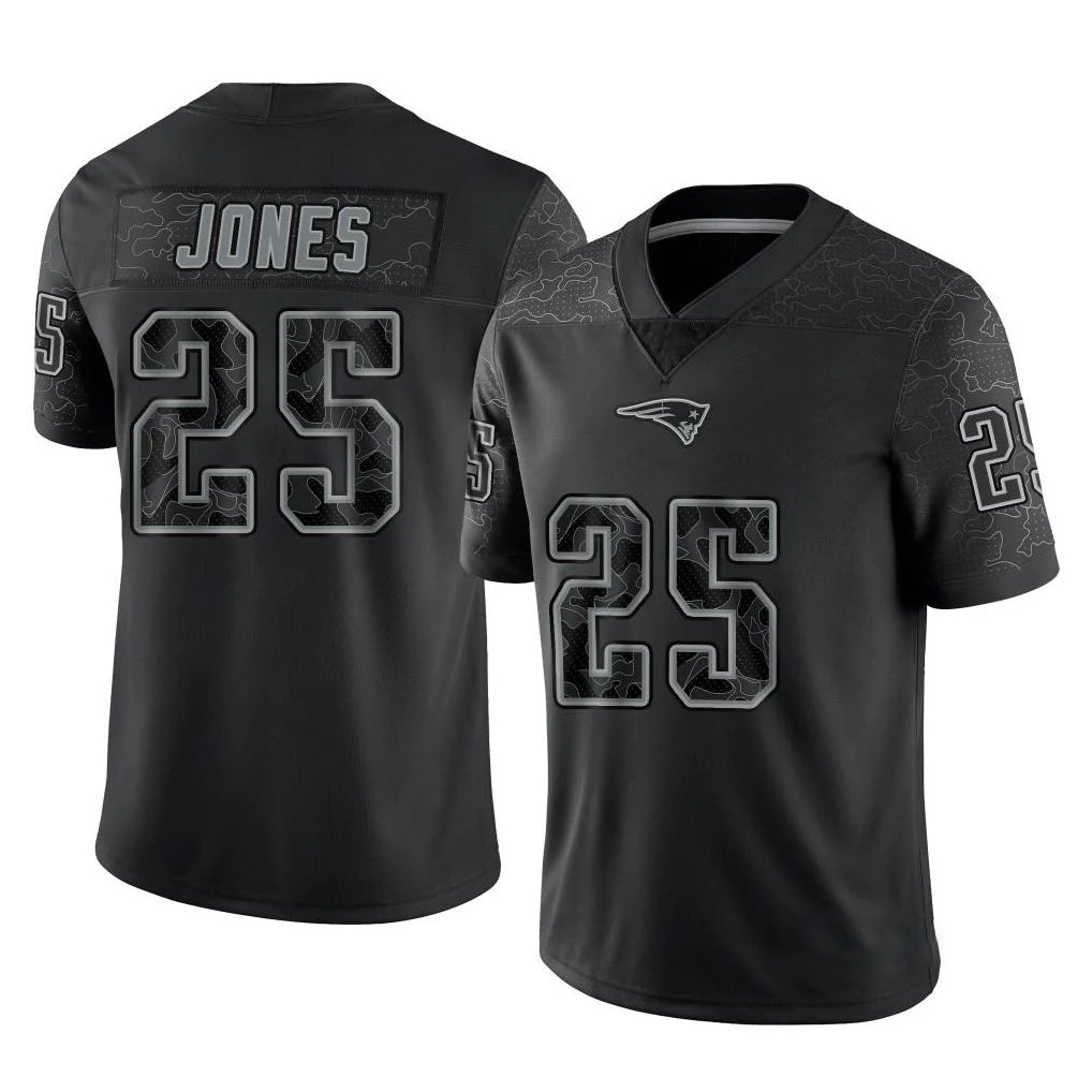 Tlead NE.Patriots #25 Marcus Jones Player Black Reflective LImited Home Game Stitched Jerseys