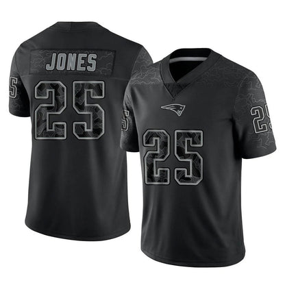 Tlead NE.Patriots #25 Marcus Jones Player Black Reflective LImited Home Game Stitched Jerseys