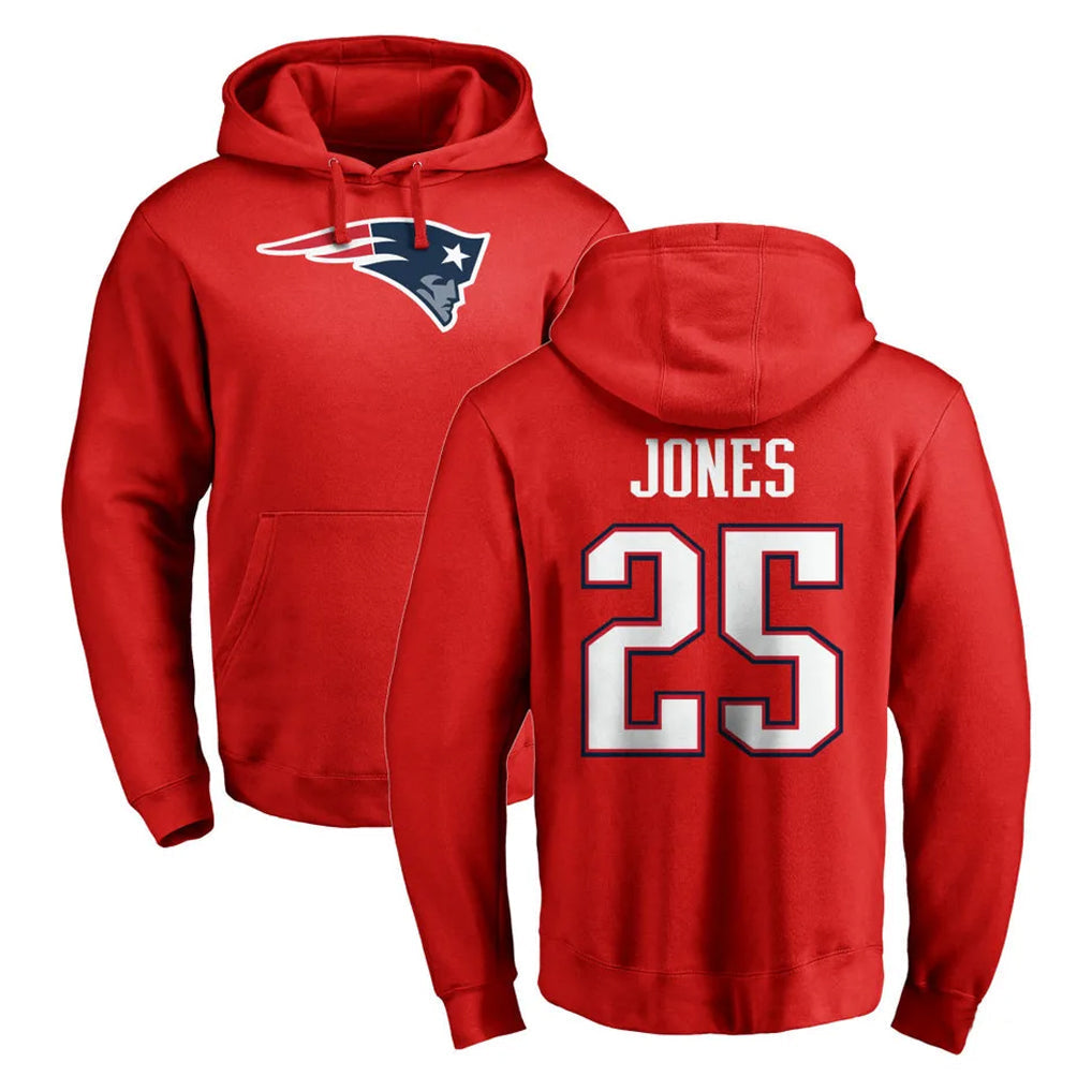 Tlead NE.Patriots #25 Marcus Jones Player Red LOGO Pullover Hoodies Home Game Stitched Jerseys