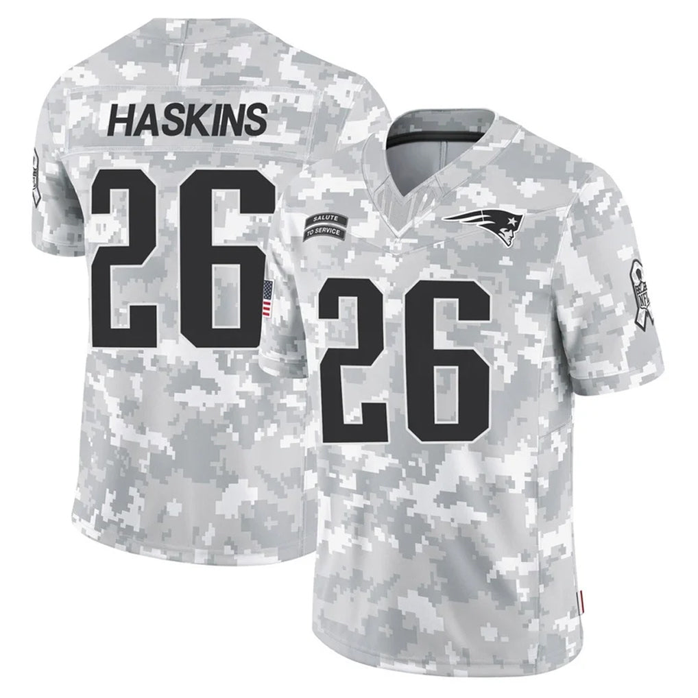 Tlead NE.Patriots #26 Hassan Haskins Player Arctic Camo Salute To Service Limited Game Stitched Jerseys