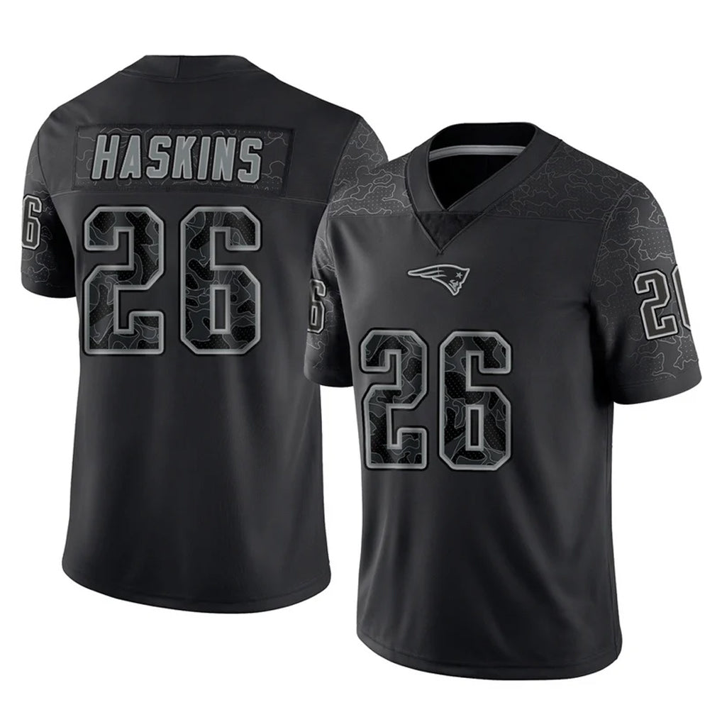 Tlead NE.Patriots #26 Hassan Haskins Player Black Reflective LImited Home Game Stitched Jerseys