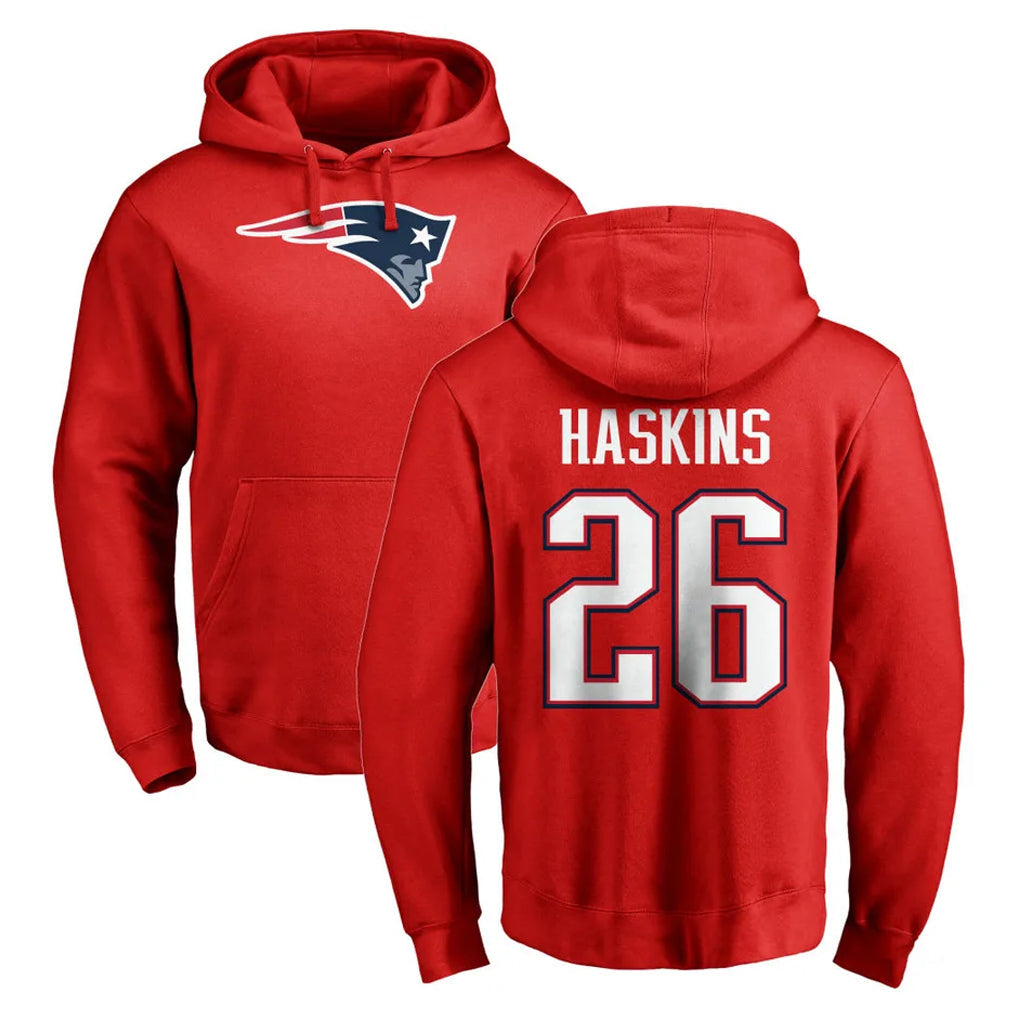 Tlead NE.Patriots #26 Hassan Haskins Player Red LOGO Pullover Hoodies Home Game Stitched Jerseys