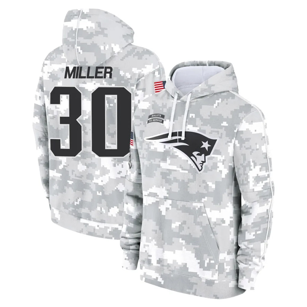 Tlead NE.Patriots #30 Jam Miller Player Arctic Camo Salute to Service Pullover Hoodies Limited Game Stitched Jerseys