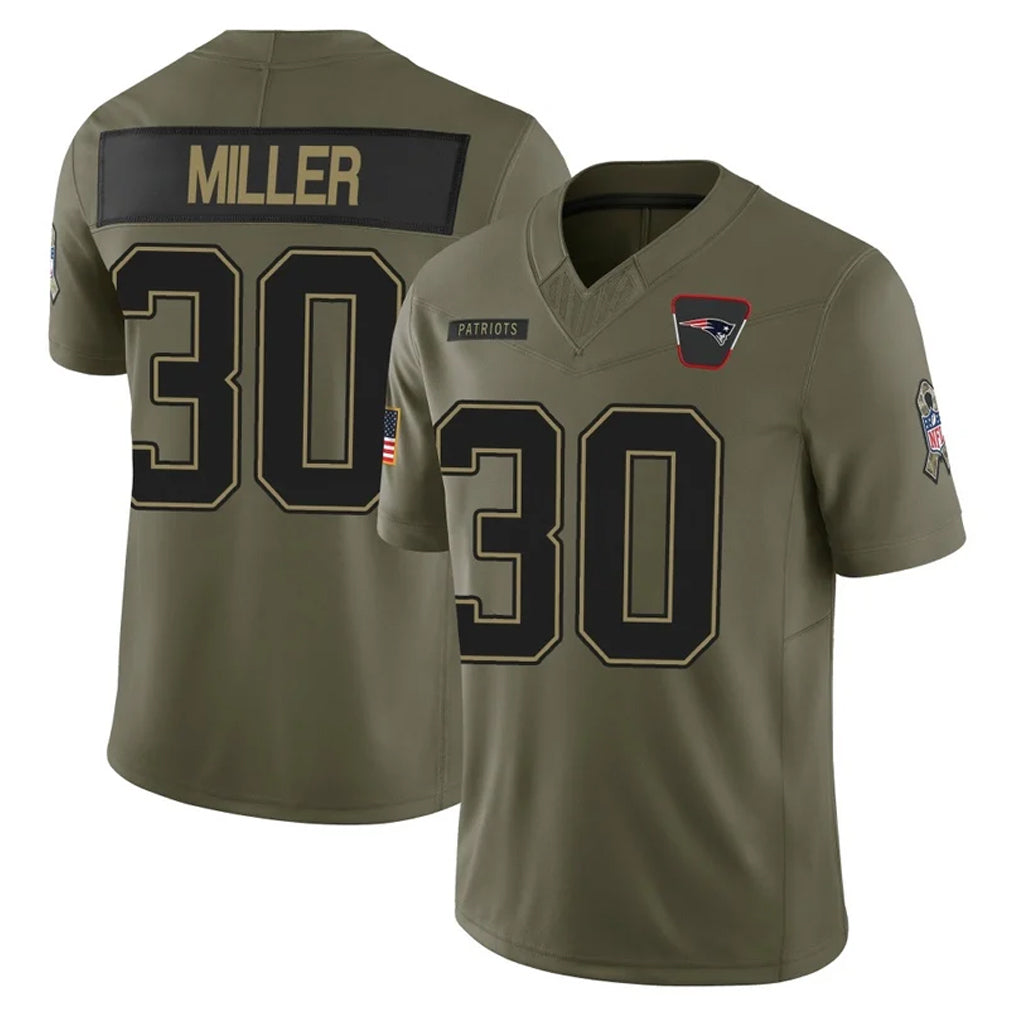 Tlead NE.Patriots #30 Jam Miller Player Olive 2025 Salute To Service Limited Stitched Jerseys