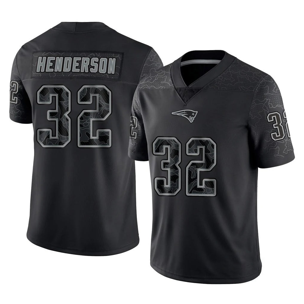 Tlead NE.Patriots #32 TreVeyon Henderson Player Black Reflective LImited Home Game Stitched Jerseys
