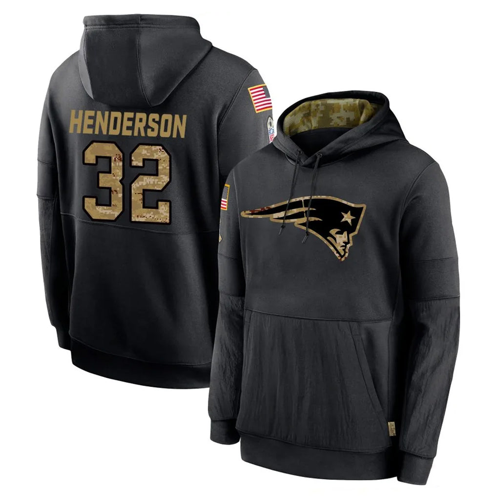 Tlead NE.Patriots #32 TreVeyon Henderson Player Black Salute to Service Hoodies Limited Game Stitched Jerseys