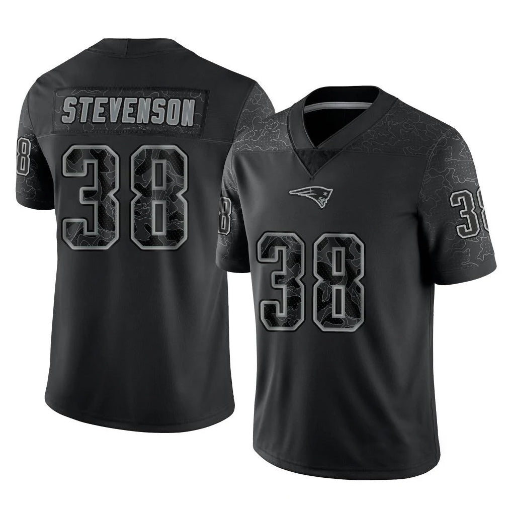 Tlead NE.Patriots #38 Rhamondre Stevenson Player Black Reflective LImited Home Game Stitched Jerseys