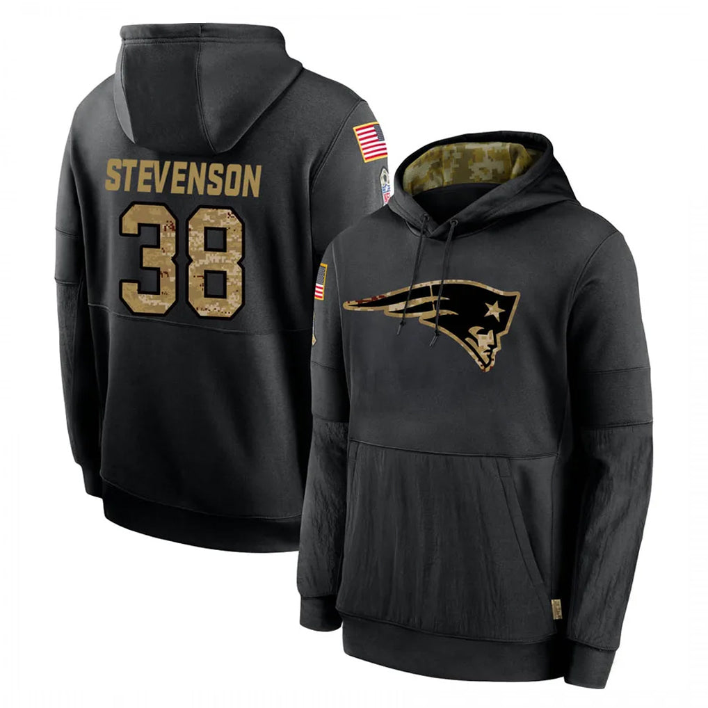 Tlead NE.Patriots #38 Rhamondre Stevenson Player Black Salute to Service Hoodies Limited Game Stitched Jerseys