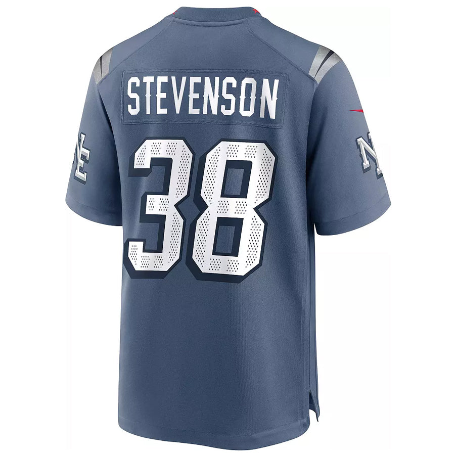 Tlead NE.Patriots #38 Rhamondre Stevenson Player Storm Blue Rivalries Collection Game Stitched Jerseys