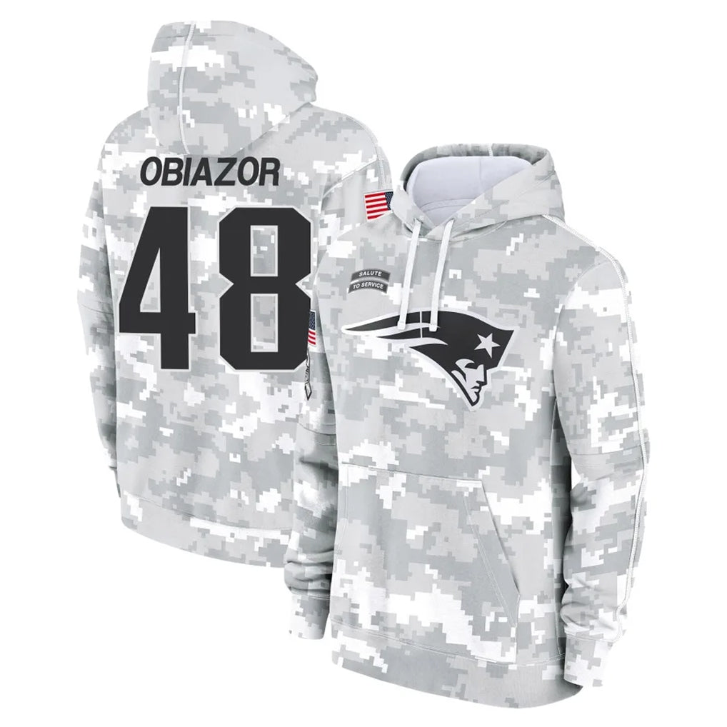 Tlead NE.Patriots #48 Namdi Obiazor Player Arctic Camo Salute to Service Pullover Hoodies Limited Game Stitched Jerseys