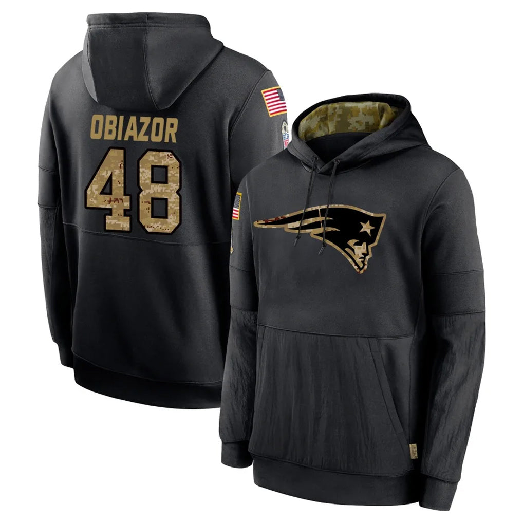 Tlead NE.Patriots #48 Namdi Obiazor Player Black Salute to Service Hoodies Limited Game Stitched Jerseys