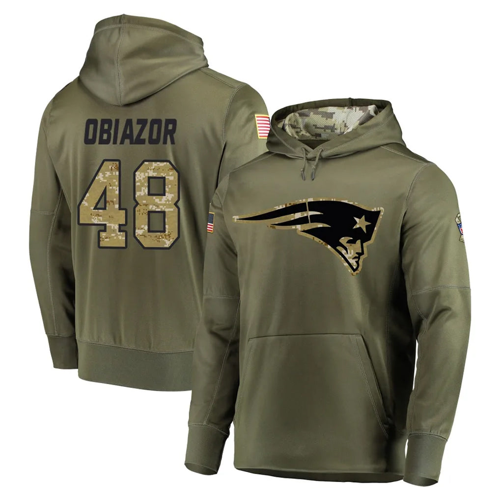 Tlead NE.Patriots #48 Namdi Obiazor Player Olive Salute to Service Pullover Hoodies Home Game Stitched Jerseys