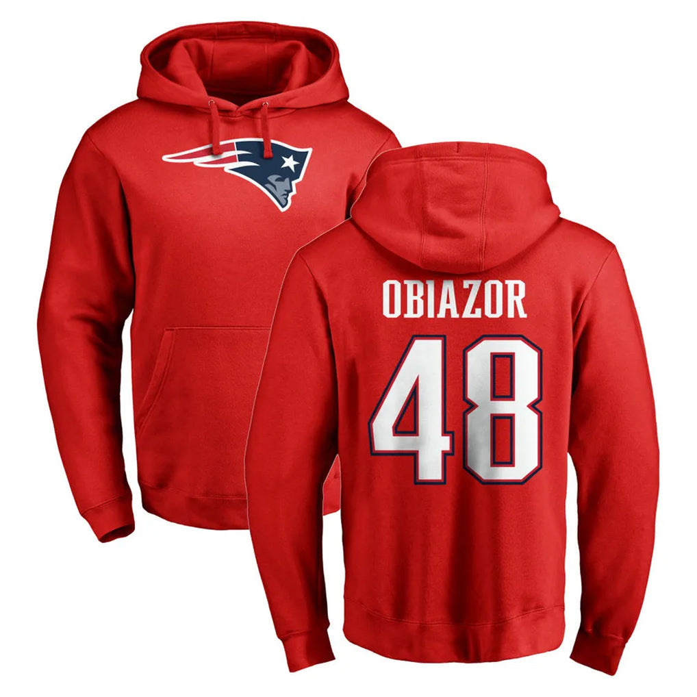 Tlead NE.Patriots #48 Namdi Obiazor Player Red LOGO Pullover Hoodies Home Game Stitched Jerseys