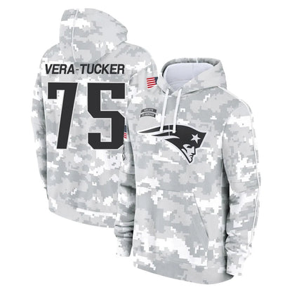 Tlead NE.Patriots #75 Alijah Vera-Tucker Player Arctic Camo Salute to Service Pullover Hoodies Limited Game Stitched Jerseys