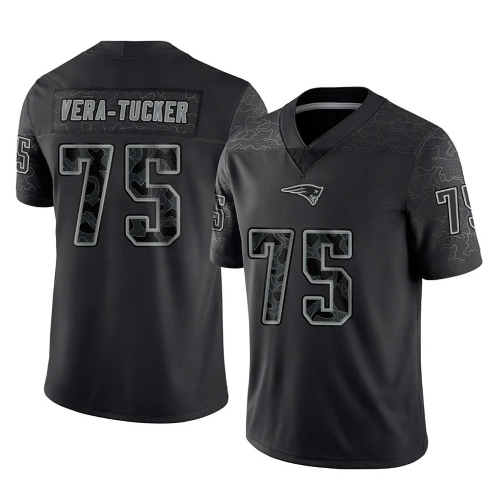 Tlead NE.Patriots #75 Alijah Vera-Tucker Player Black Reflective LImited Home Game Stitched Jerseys