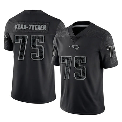 Tlead NE.Patriots #75 Alijah Vera-Tucker Player Black Reflective LImited Home Game Stitched Jerseys