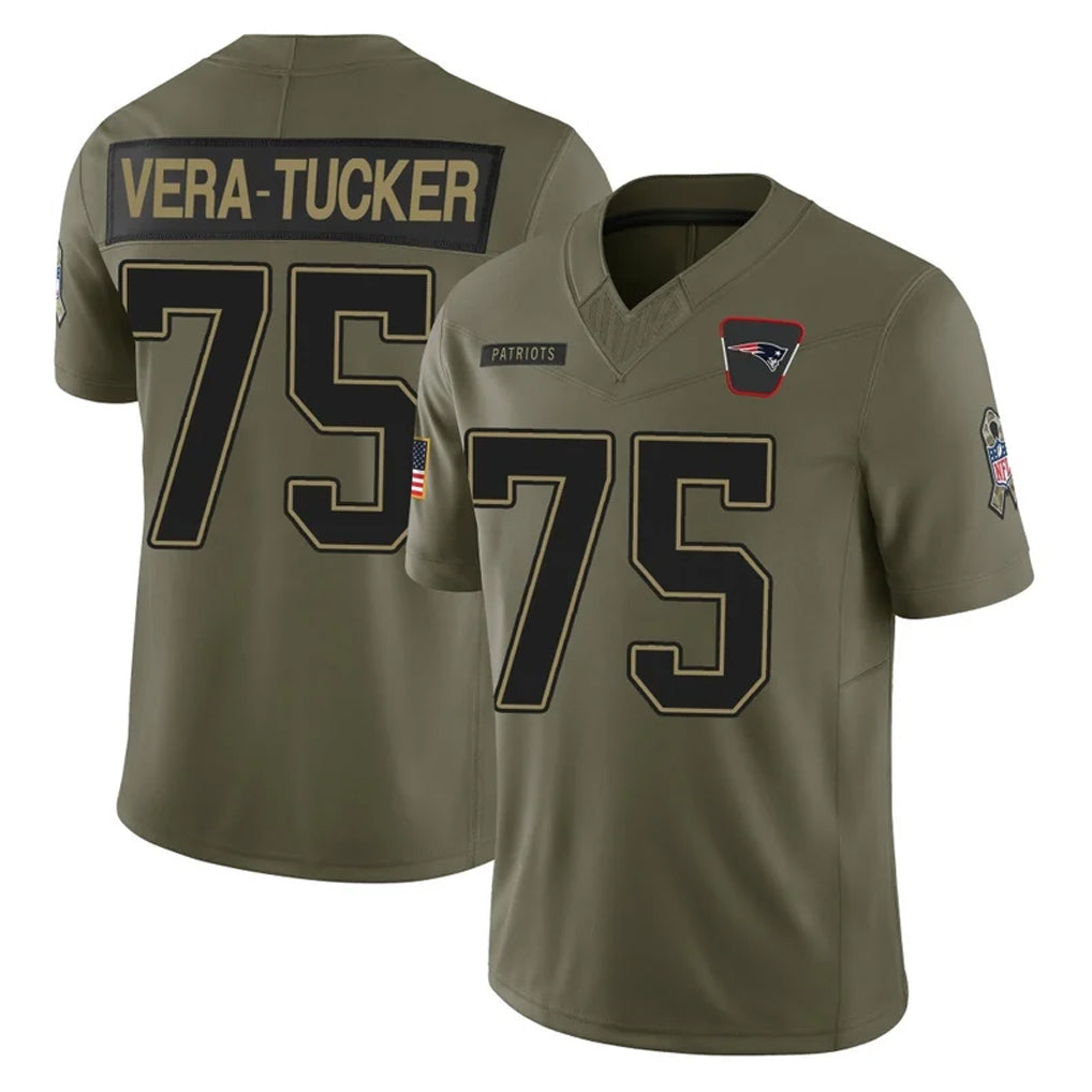 Tlead NE.Patriots #75 Alijah Vera-Tucker Player Olive 2025 Salute To Service Limited Stitched Jerseys