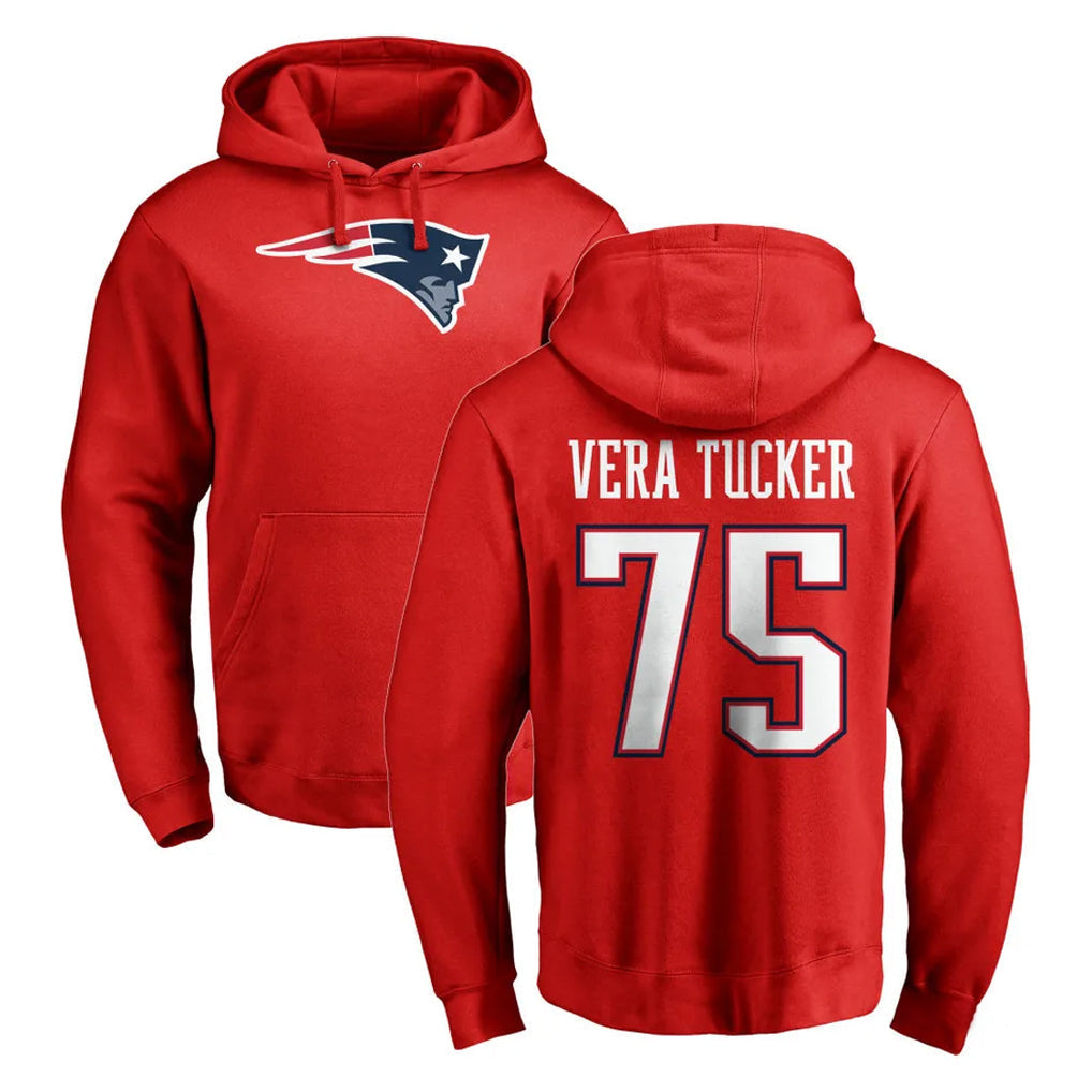 Tlead NE.Patriots #75 Alijah Vera-Tucker Player Red LOGO Pullover Hoodies Home Game Stitched Jerseys